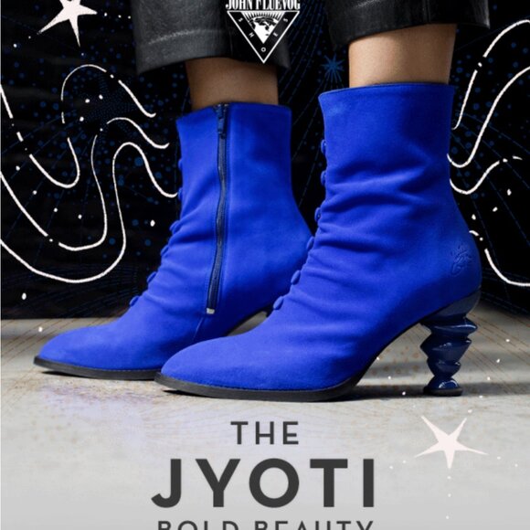 John Fluevog Powerhouse Jyoti Zip-Up Ankle Boots with Heel Sz 9 Royal Blue - Picture 10 of 14